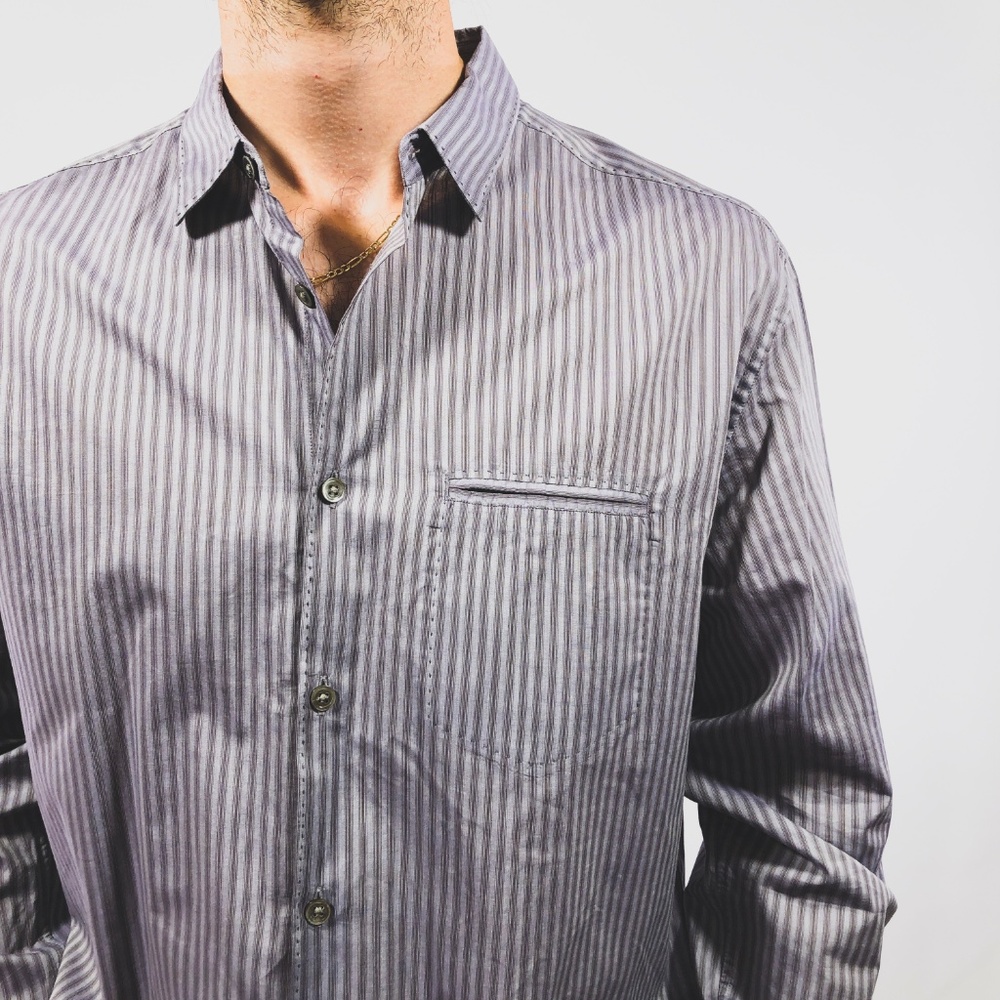 John Varvatos Purple Grey Stripe Shirt L - Picture 3 of 5